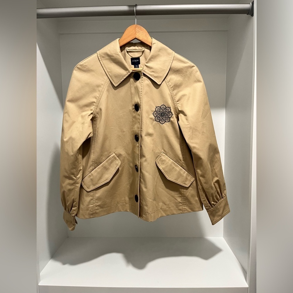 J Crew Factory Short Utility Trench Jacket in British Khaki embroidered size XS - Picture 4 of 14